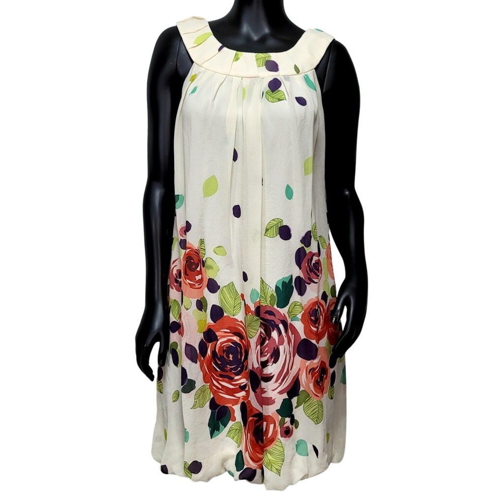 Adrianna Papell Silk Floral Bubble Hem Dress Cream Red Purple Size 6